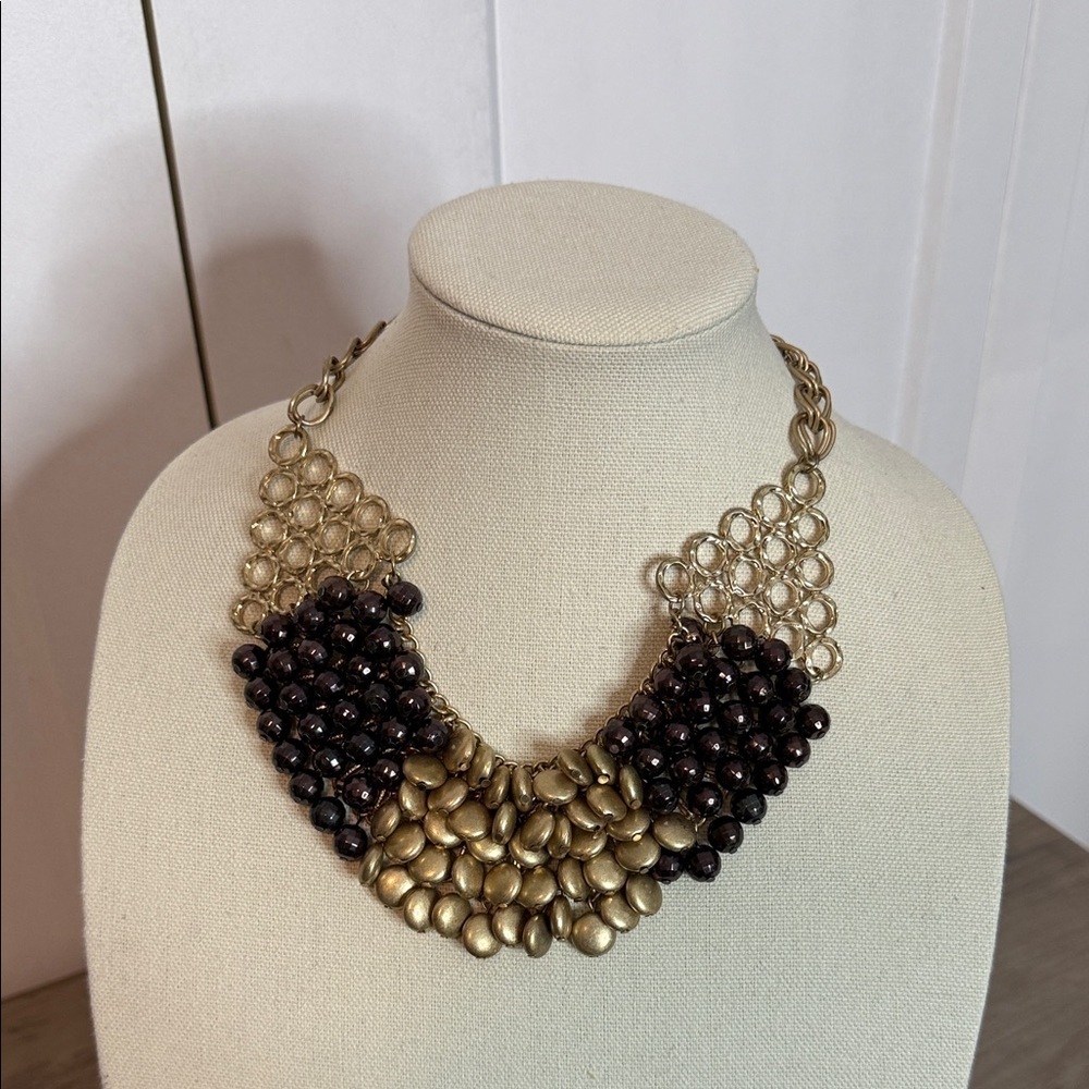 Elegant Gold and Deep Plum Purple Statement Necklace